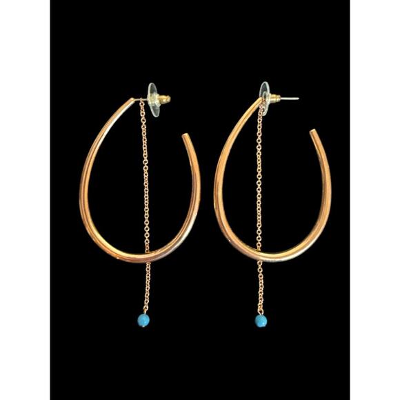 Jules Smith Women's Edie Hoops with Turquoise Stone Rose Gold Earrings 3” NWOT - Picture 1 of 3